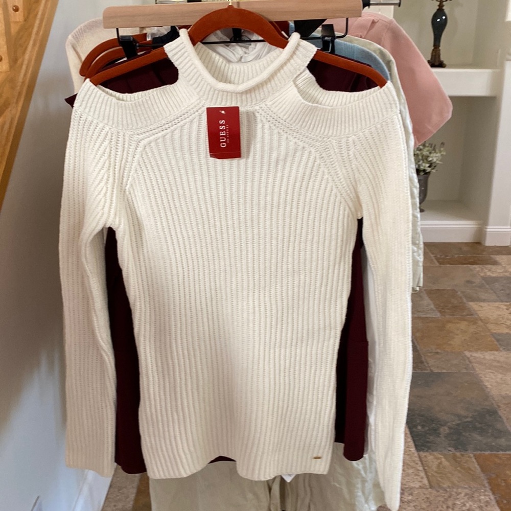 Guess shoulderless sweater in cream size Medium